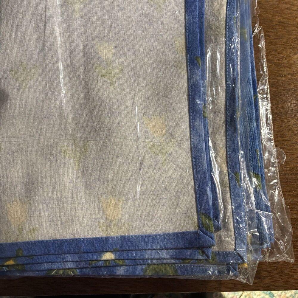 Placemats Blue (10) Tulip Flowers 100% Cotton  India 19” X 13" Unlined New/Tags - Picture 4 of 5